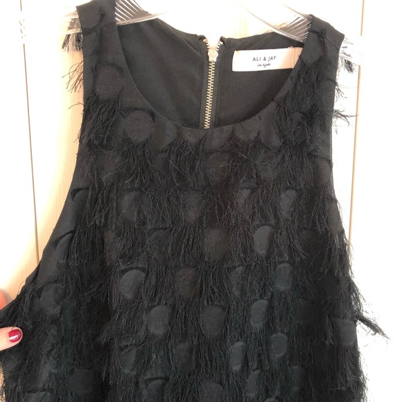 Black polka dot fringe dress. 60’s inspired style - Picture 3 of 6